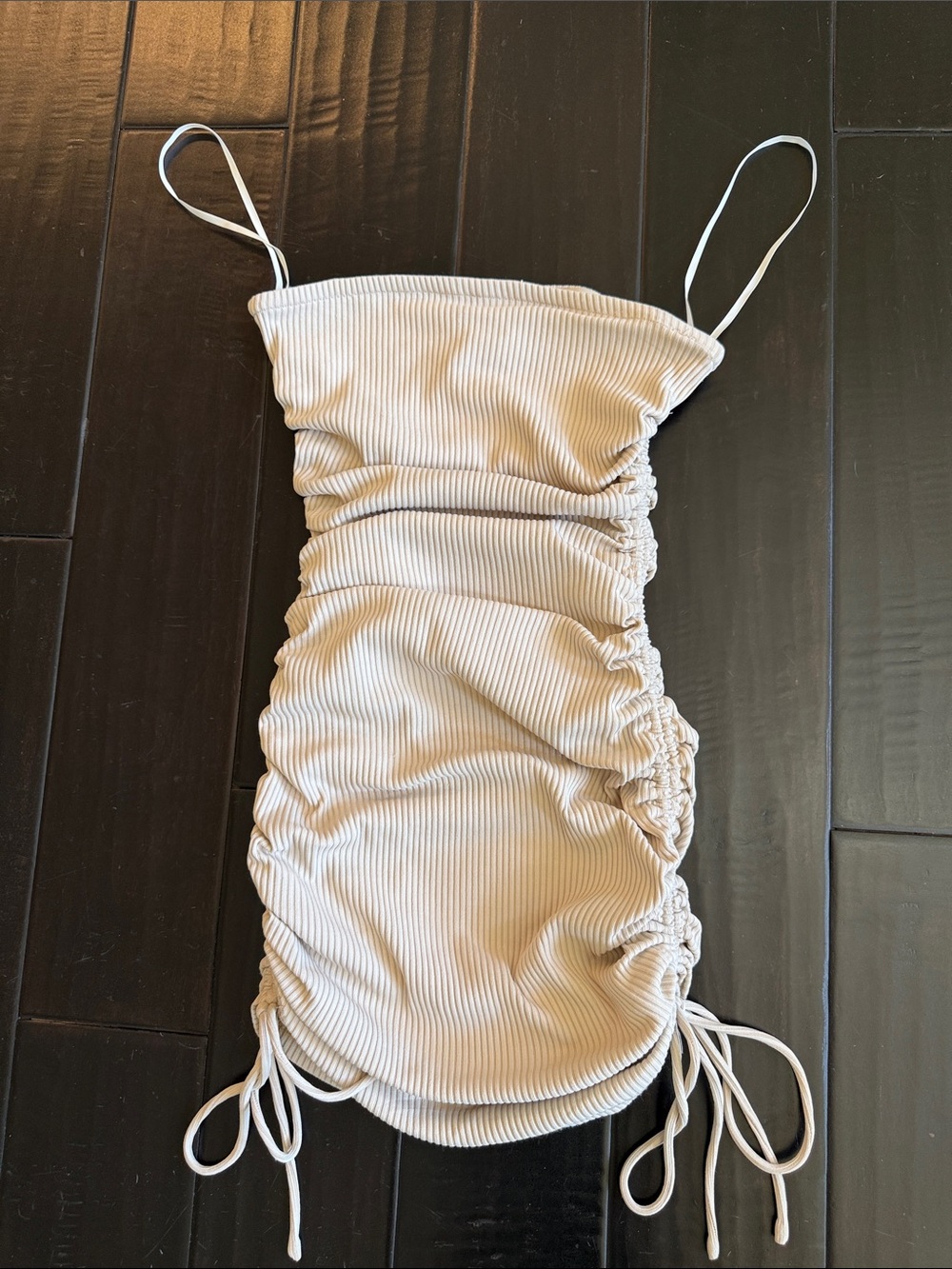 Princess Polly Beige Ribbed tube top mini dress with Side Ruching